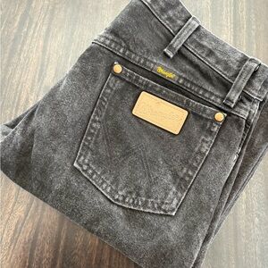 Wrangler Vintage Black Washed Denim with Tan Leather Patch